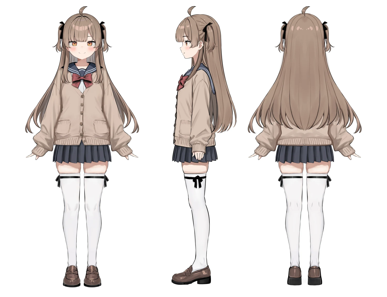 社内でデザインしたオリジナルキャラクターの設定画（正面・横・背面）